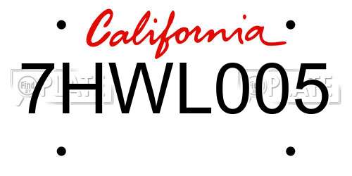 7HWL005 California License Plate