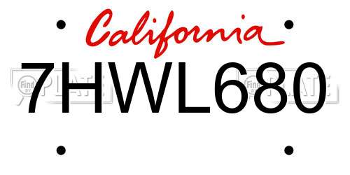 7HWL680 California License Plate
