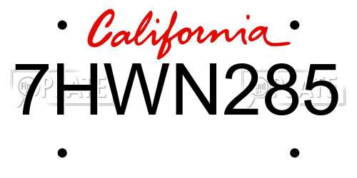 7HWN285 California License Plate