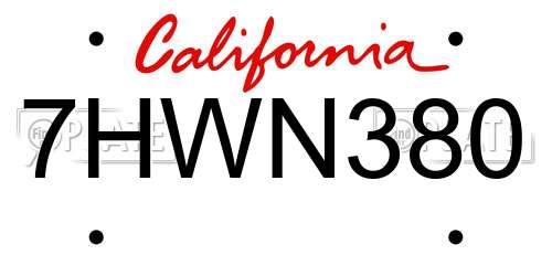 7HWN380 California License Plate