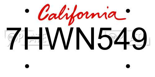 7HWN549 California License Plate