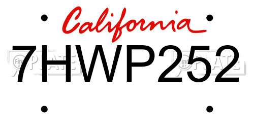 7HWP252 California License Plate