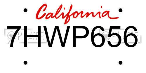 7HWP656 California License Plate