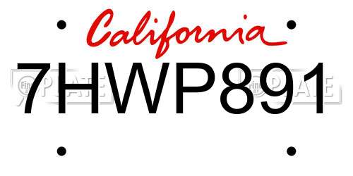 7HWP891 California License Plate