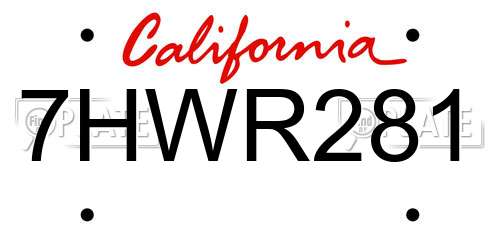 7HWR281 California License Plate