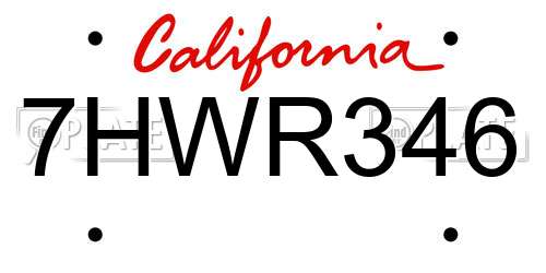 7HWR346 California License Plate