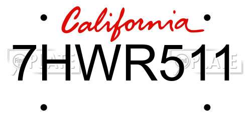 7HWR511 California License Plate