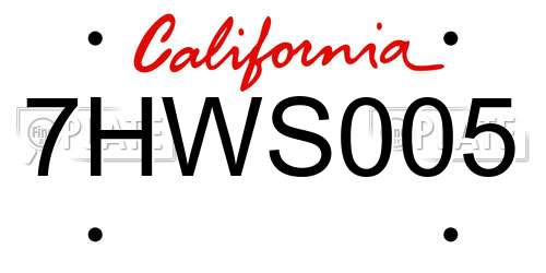 7HWS005 California License Plate