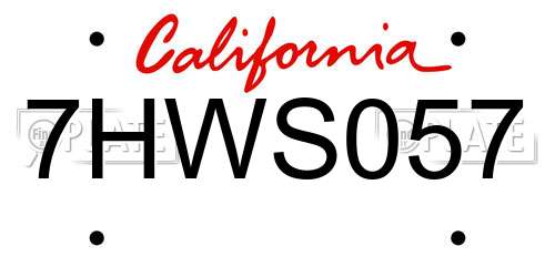 7HWS057 California License Plate