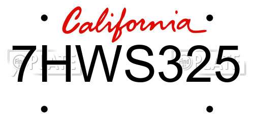 7HWS325 California License Plate