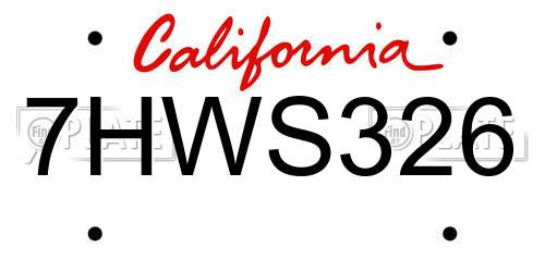 7HWS326 California License Plate