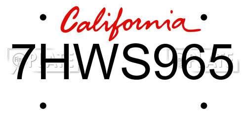 7HWS965 California License Plate