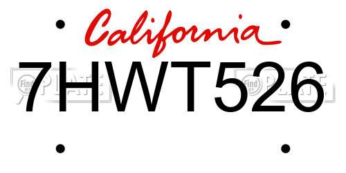 7HWT526 California License Plate