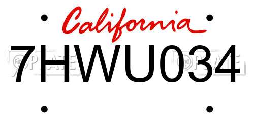 7HWU034 California License Plate