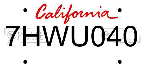 7HWU040 California License Plate