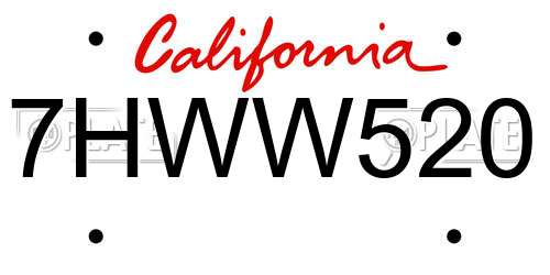 7HWW520 California License Plate