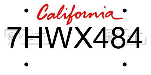 7HWX484 California License Plate
