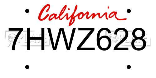 7HWZ628 California License Plate