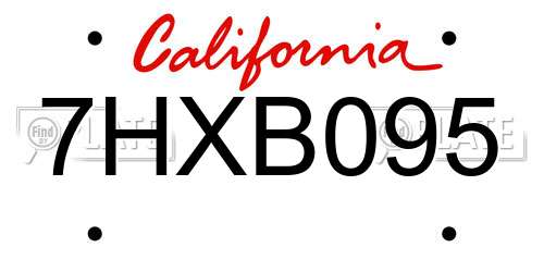 7HXB095 California License Plate