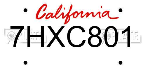 7HXC801 California License Plate