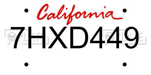 7HXD449 California License Plate