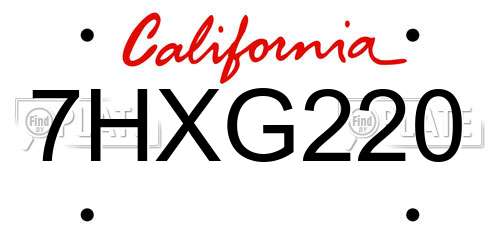 7HXG220 California License Plate
