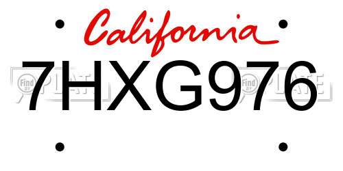 7HXG976 California License Plate
