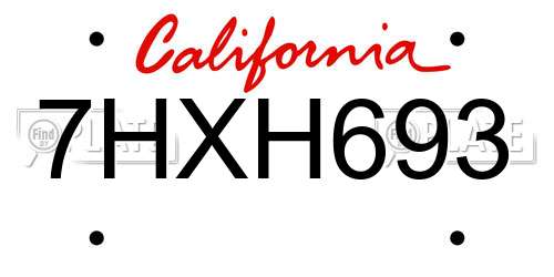 7HXH693 California License Plate