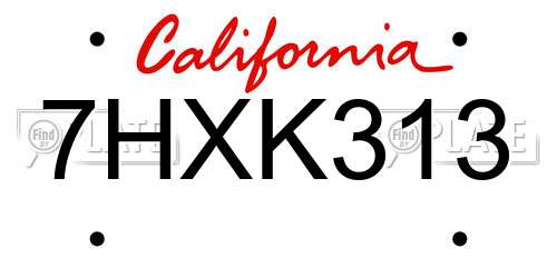 7HXK313 California License Plate