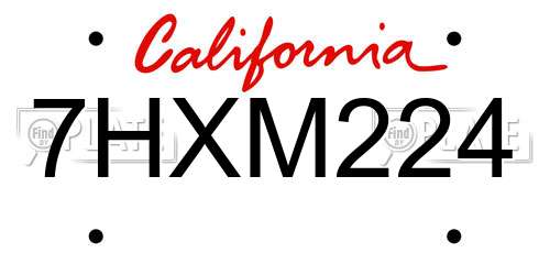 7HXM224 California License Plate