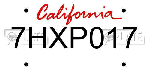 7HXP017 California License Plate