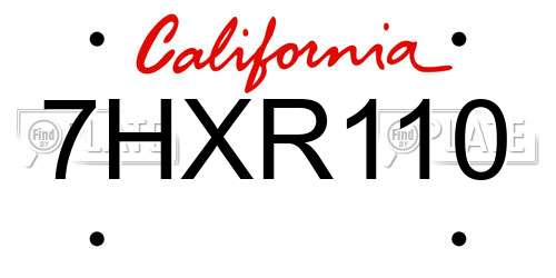 7HXR110 California License Plate