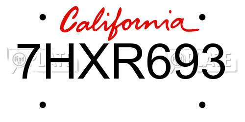 7HXR693 California License Plate