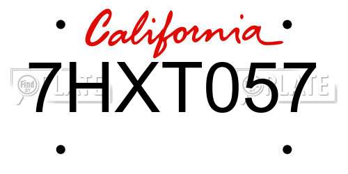 7HXT057 California License Plate
