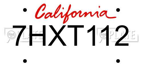 7HXT112 California License Plate