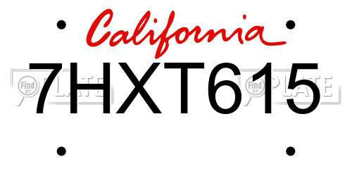 7HXT615 California License Plate