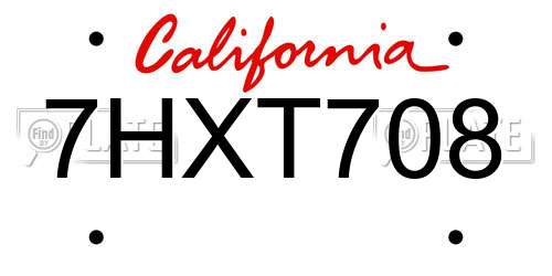 7HXT708 California License Plate