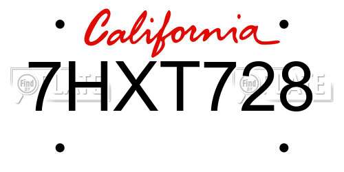 7HXT728 California License Plate