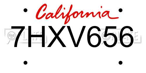 7HXV656 California License Plate