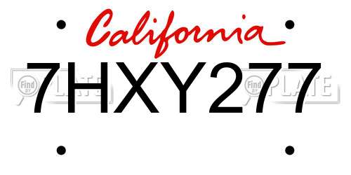 7HXY277 California License Plate