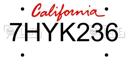 7HYK236 California License Plate