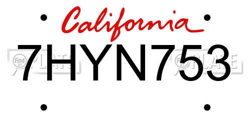 7HYN753 California License Plate