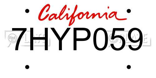 7HYP059 California License Plate