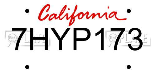 7HYP173 California License Plate