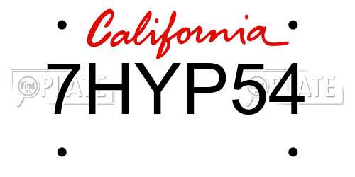 7HYP54 California License Plate