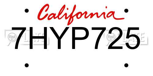 7HYP725 California License Plate