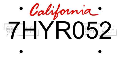 7HYR052 California License Plate
