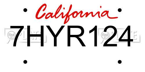 7HYR124 California License Plate