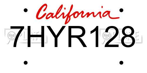 7HYR128 California License Plate