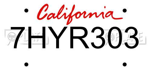 7HYR303 California License Plate